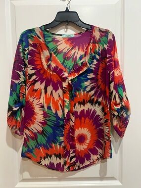Karlie Purple Orange Green Multicolor Floral Button-Down Shirt